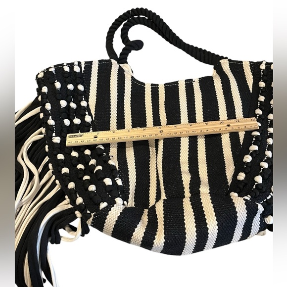 Vintage Black and white cotton macrame boho bag - Picture 11 of 16